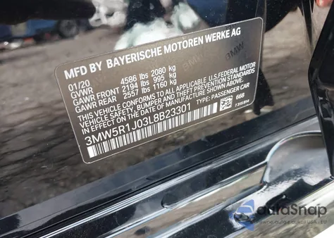 2020 BMW 330I z USA, uszkodzony, nr VIN 3MW5R1J03L8B23301